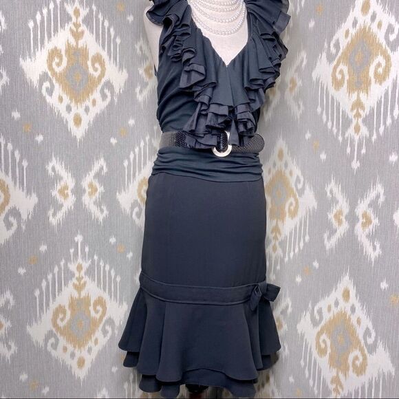 Ralph Lauren Vintage 2000 Collection Black Crepe Ruffle Bow Hem Tulip Skirt - Picture 12 of 16